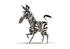 a zebra running across a white background