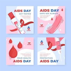 aids day flyer templates with medical items and blood drops on blue background illustration for social media