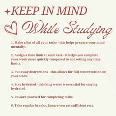 a poster with instructions on how to keep in mind while studying and writing something else