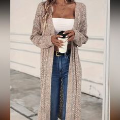 Long Sleeve Split Sides Open Front Super Soft Color: Wheat Size Large New Drop Shoulder Cardigan, Loose Cardigan, Gilet Long, Cardigan Casual, Casual Cardigans, Cardigan Long, Formal Dresses For Women, Inspiration Mode, Long Sleeve Cardigan