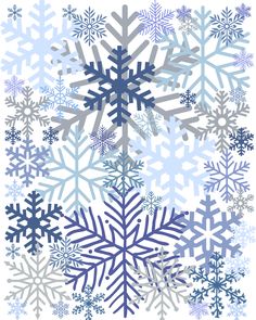 snowflakes are shown in blue and white