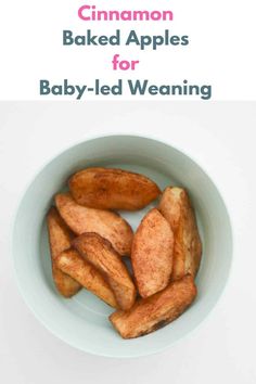 cinnamon baked apples for baby - led weaning in a bowl with text overlay