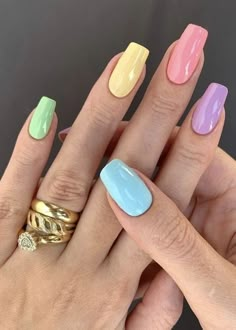 Easter Nail, Spring Acrylic Nails, Cute Gel Nails, Short Acrylic Nails Designs, Easter Nails, Rainbow Nails, Pastel Nails, Dipped Nails