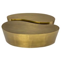 two circular brass coffee tables, one with an oval shaped top and the other with curved sides