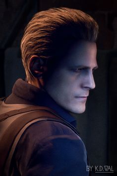 a young man in a leather jacket looks off into the distance with his eyes closed