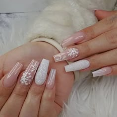 Snowflake Nail Design, Cute Acrylic Nail Designs, Long Acrylic Nails Coffin, Acrylic Nails Coffin Short