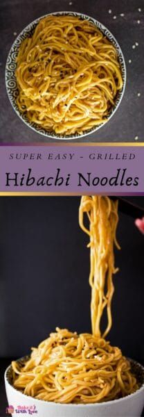 spaghetti being cooked in a pan with the words, super easy grilled hibasi noodles