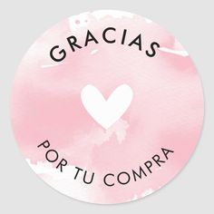 a round sticker with the words thank you for your order in black ink on a pink watercolor background