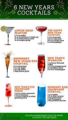 New Years Cocktails New Years Drinking Games, New Year Drinks, New Year Cocktail, Champagne Margaritas, New Year's Drinks, New Years Cocktails, Champagne Punch, Layered Drinks, Drinks Ideas