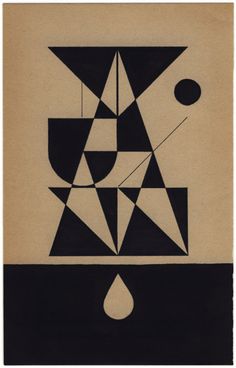 a black and white painting with geometric shapes