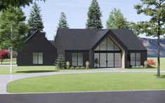 this is an artist's rendering of a house in the country style with black shingles