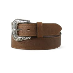 floral embossed belt | Men's floral embossed belt in Brown, Size: 46 by Ariat Cow Boy Belt, Classic Leather Belt Buckles For Rodeo, Classic Adjustable Hand Tooled Belt, Classic Adjustable Hand-tooled Belt, Classic Belt Buckles For Western-themed Events With Belt, Classic Hand Tooled Leather Belt, Classic Hand-tooled Leather Belt, Classic Concho Belt For Western-themed Events, Classic Hand Tooled Belt Buckles For Western-themed Events