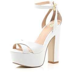 White Block Heel Sandals, White High Heel Sandals, Elegant Shoes Heels, Chunky Heel Platform Sandals, Block Heel Platform Sandals, White Block Heels, White Platform Sandals, Chunky Platform Sandals, White Leather Sandals