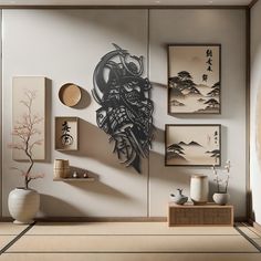 Embrace the spirit of the samurai with this striking 🎨 Metal Wall Art 🎨. A powerful representation of strength and discipline, this art piece features a stylized samurai warrior in a dynamic pose with a kanji character that resonates with the ethos of the Bushido code. Crafted with precision in steel, it serves as a modern homage to the ancient warriors of Japan 🇯🇵. Hang this bold silhouette in your space to infuse a sense of tradition and honor. Perfect for lovers of minimalist design and J Samurai Interior, Korean Home Decor, Bushido Code, Samurai Design, Cnc Furniture Plans, Asian Inspired Decor, Japanese Wall Decor, Japanese Room, Dynamic Pose