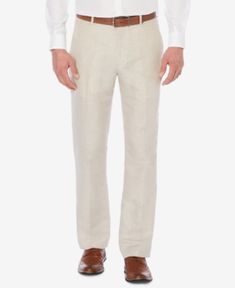 Perry Ellis Men's Classic-Fit Linen Pants - Tan/Beige 29x30 Fitted Linen Pants, Herringbone Suit, Mens Linen Pants, Suit Pant, Dress Slacks, Mens Linen, Perry Ellis, Stylish Pants, Corduroy Jacket