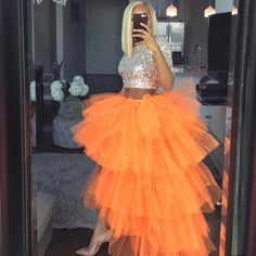 Brand New!!!!!!!!! Show Stopper!! Beautiful Neon Orange Tutu. Can Fit A Size Small/ Med. Has Stretchy Elastic Waistband. Short- In The Front. Long- Back To The Floor. Exactly Like Photo!!! Prom Dress Unique, Unique Prom Dress, Gauze Skirts, Sporty Dress, Dress Unique, Lace Dress Vintage, Unique Prom Dresses, Floor Length Skirt, Long Sleeve Knit Dress