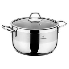 a large stainless steel pot with lid