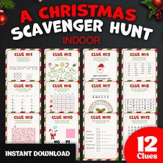 a christmas scavenger hunt is shown with the numbers and symbols for each game