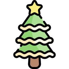 a green christmas tree with a star on top and wavy lines around the base,