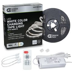 the kit includes two remote controls and a white color changing led strip with power cord