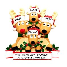 a christmas ornament with five reindeers and the words'llama, ollivia, the bentley family '