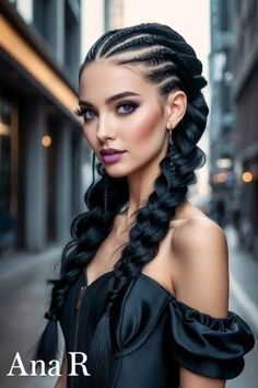 Stylish Ponytail, Gothic Hairstyles, Goddess Braids Hairstyles, Long Dark Hair, Fancy Hairstyles, Long Black Hair, Long Braids, Ponytail Hairstyles