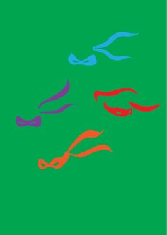 three pairs of scissors on a green background with red, blue, and purple lines