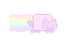 a pixeled image of a pink cat on top of a white background with pastel colors