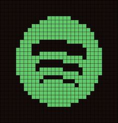 an image of a green pixellated face on a black background with the word's name