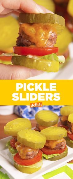 pickle sliders with pickles and cheese on them are the perfect appetizer