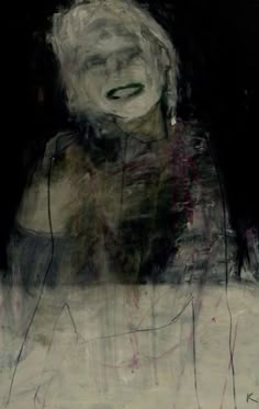 an abstract painting of a woman in black and white