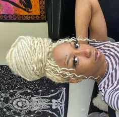 Locs With Curls, Box Dreads, Faux Locs Blonde, Mermaid Locs, Blonde Locs, Dark Skin Blonde Hair, Hair Braid Designs, Blonde Layered Hair, Cornrow Ponytail