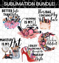 the sublimation bundle includes makeup, lipstick, and other items to create this design