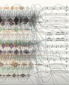 an abstract drawing with musical notes and lines