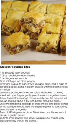 the recipe for crescent sausage bites is shown in this page, with instructions to make it