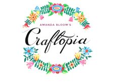 the logo for amanda bloom's craftpica, with flowers and leaves around it