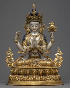 Avalokiteshvara Sculpture Body Statue, Crystal Rosary, Kathmandu Valley, Gold Gilding, Precious Gems, The Crown, Left Hand, Positive Vibes