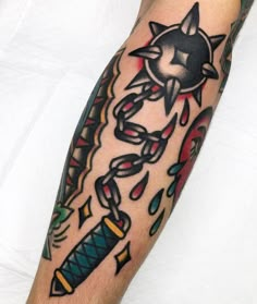 a man's arm with a tattoo on it and an arrow in the middle