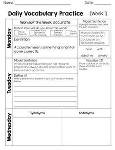 the daily vocaculaary practice sheet for students to use in their writing process