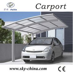 an advertisement for a carport with the image of a car parked in front of it