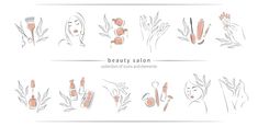 the beauty salon logo is shown in orange and gray colors, with an image of a woman's face surrounded by flowers