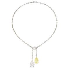 (#192) Platinum, Gold, Diamond and Fancy Intense Yellow Diamond Lavaliere Necklace Platinum Chain, Rene Lalique, Pear Shaped Diamond, Van Cleef Arpels, Yellow Diamond, Van Cleef, High Jewelry, Pendant Set, Art Exhibition