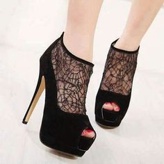 High Heels For Prom, Wide Heels, Peep Toe Shoes, Lace Fashion, High Heels Stilettos, Peep Toe Heels, Sandal Fashion