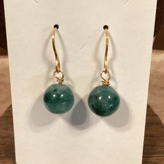 Handmade By Shelly, One-Of-A-Kind, Fashion, Jewelry. Brand New. Earrings Are Approximately 1.25 Inches In Length, Jade Beads Are About Half Inch In Diameter. Gold Tone Ear Wires. New Earrings, Ball Earrings, Jade Earrings, Jewelry Brand, Jade Beads, Earrings Color, Jewelry Gold, Cute Earrings, Ear Wires