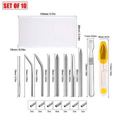 the set of 10 dental instruments is shown in different sizes