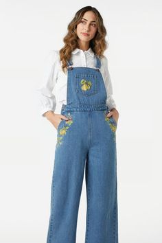 Fruit & Vine Overall | ModCloth Vintage Floral Embroidered Jeans For Spring, Cute Embroidered Spring Jeans, Embroidered Overalls, Style For Spring, Princess Highway, Cottagecore Fashion, Baby Jacket, Craft Corner, Embroidered Denim