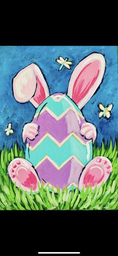 a painting of an easter bunny sitting in the grass