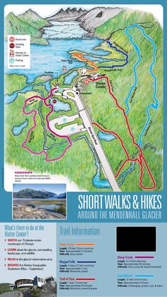 the trail map for short walks and hikes around the memorial glacier