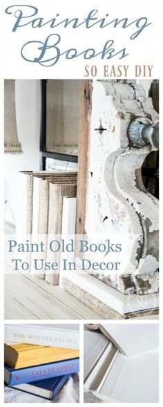 an old book is turned into a decorative piece with paint and some books to use in decor