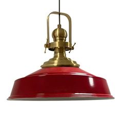 a red and gold light hanging from a ceiling fixture on a white background with clippings